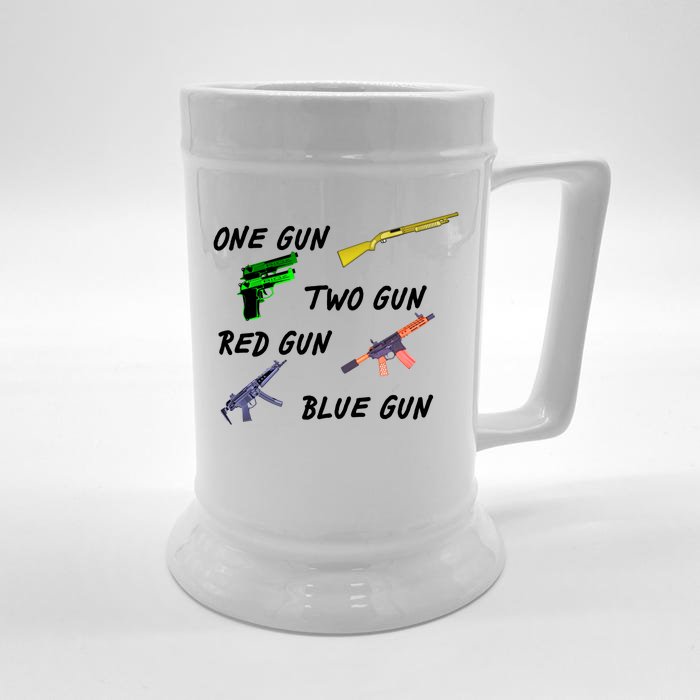 One Gun Two Gun Red Gun Blue Gun Front & Back Beer Stein