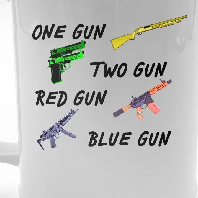 One Gun Two Gun Red Gun Blue Gun Front & Back Beer Stein