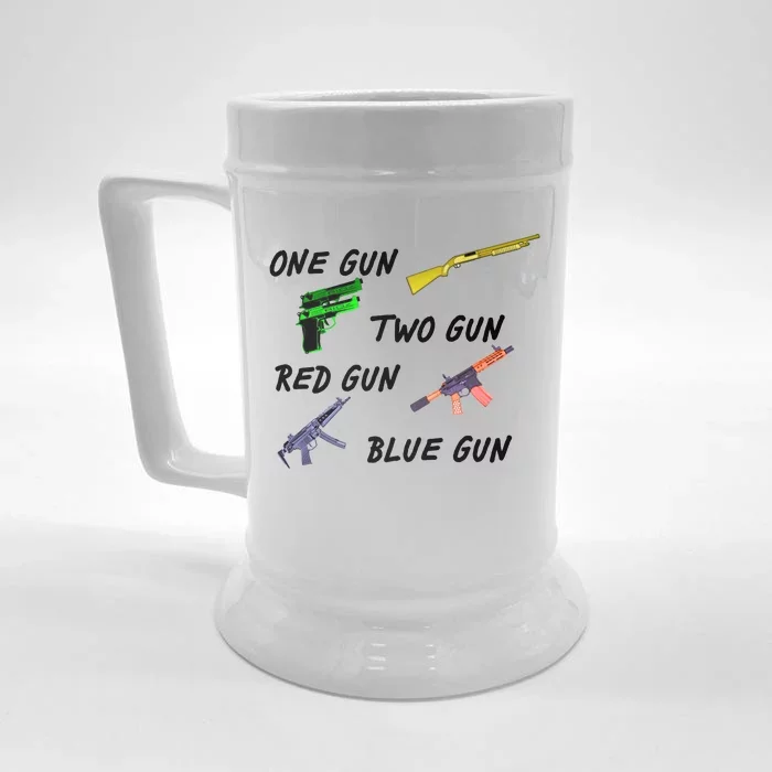 One Gun Two Gun Red Gun Blue Gun Front & Back Beer Stein