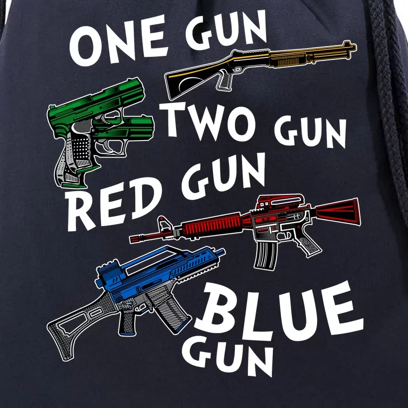 One Gun Two Gun Red Gun Blue Gun Funny Weapons Drawstring Bag