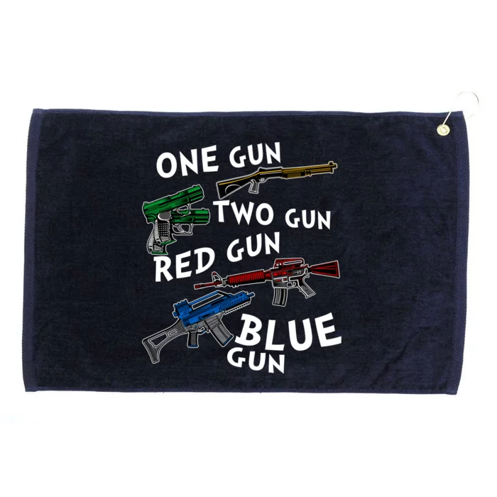 One Gun Two Gun Red Gun Blue Gun Funny Weapons Grommeted Golf Towel