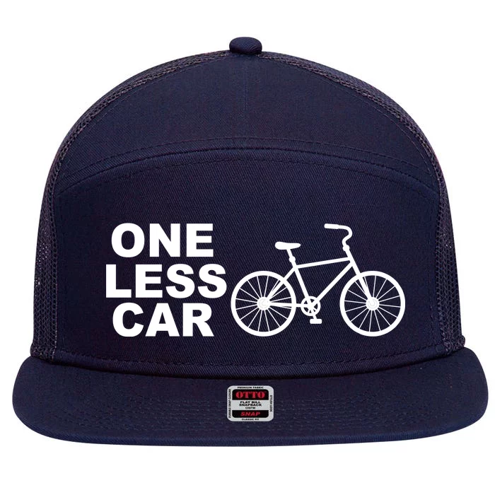 One Less Car Funny Cycling 7 Panel Mesh Trucker Snapback Hat