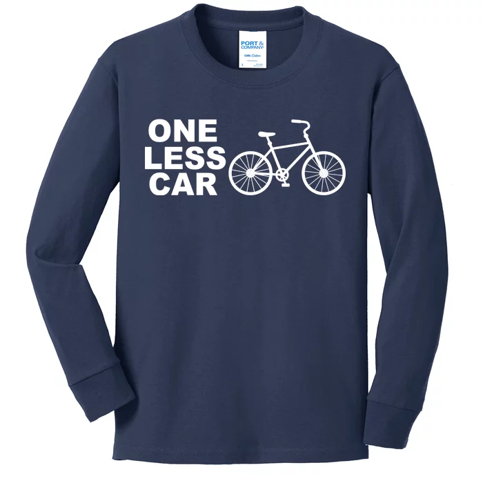 One Less Car Funny Cycling Kids Long Sleeve Shirt