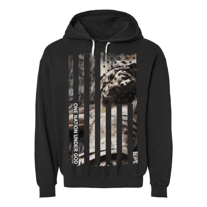 One Nation Under God American Jesus Flag Garment-Dyed Fleece Hoodie