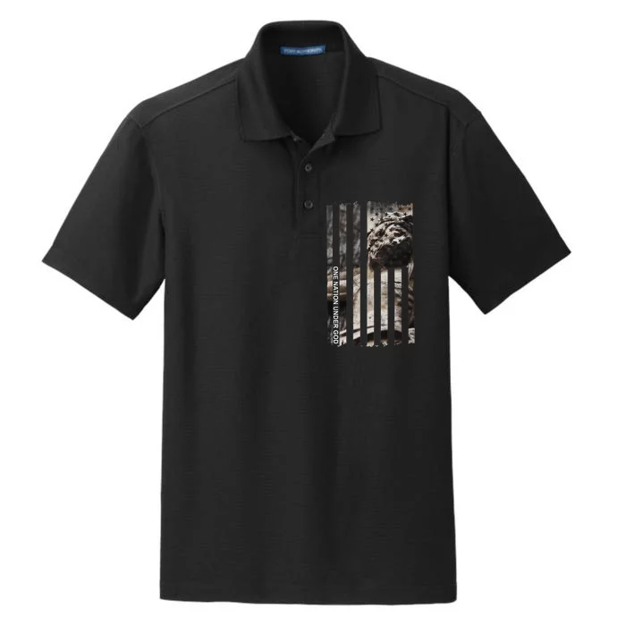 One Nation Under God American Jesus Flag Dry Zone Grid Performance Polo