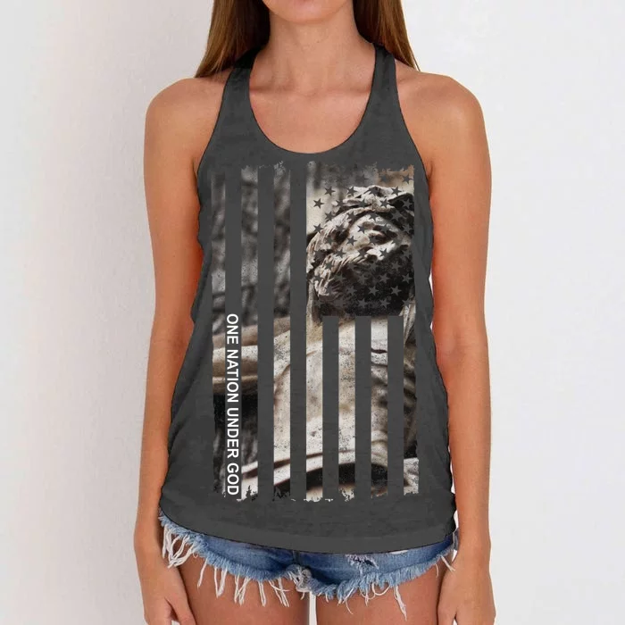 One Nation Under God American Jesus Flag Women's Knotted Racerback Tank