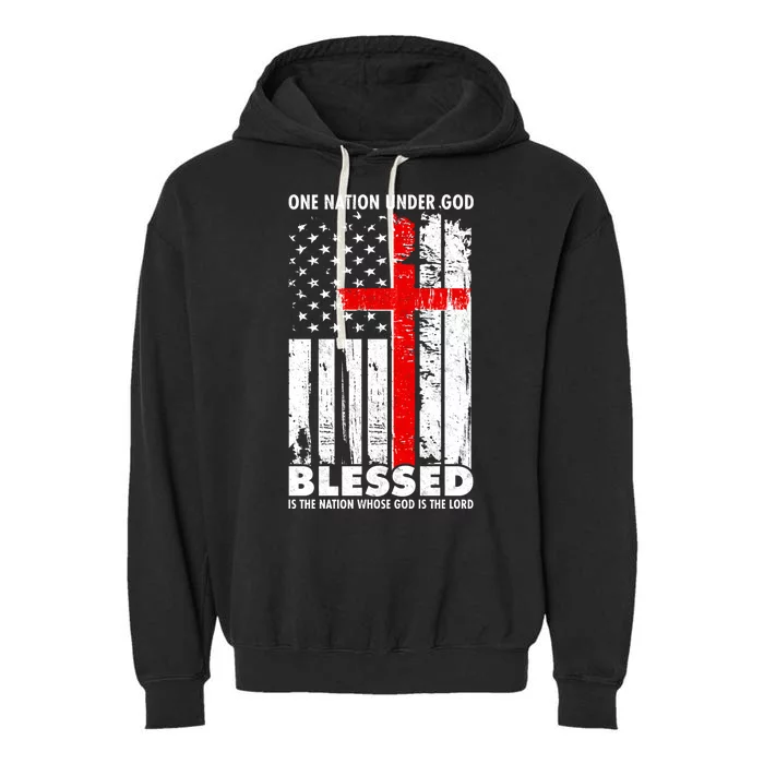 One Nation Under God Blessed Garment-Dyed Fleece Hoodie