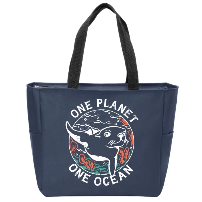 One Planet One Ocean Seal Zip Tote Bag