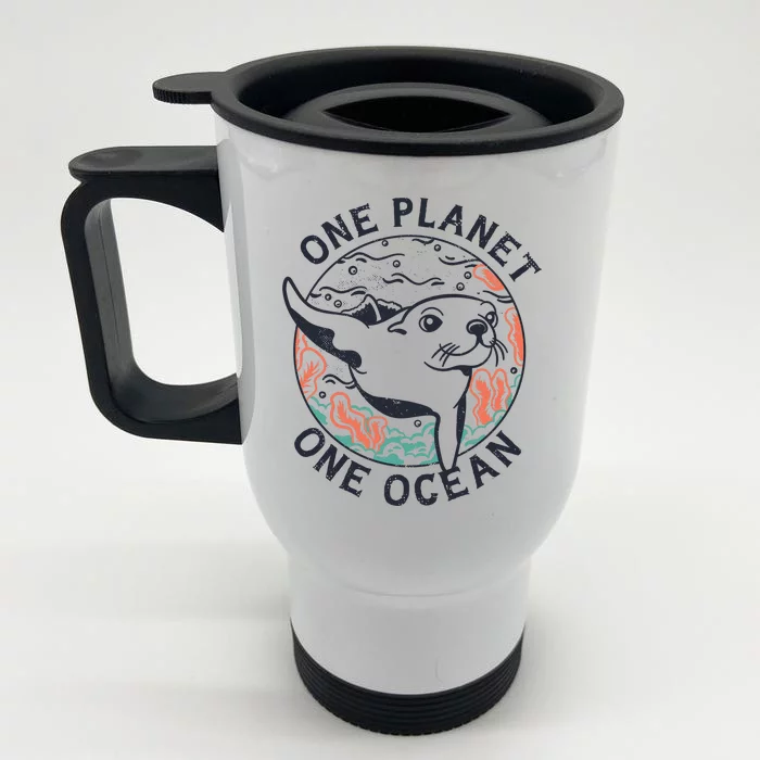 One Planet One Ocean Seal Front & Back Stainless Steel Travel Mug