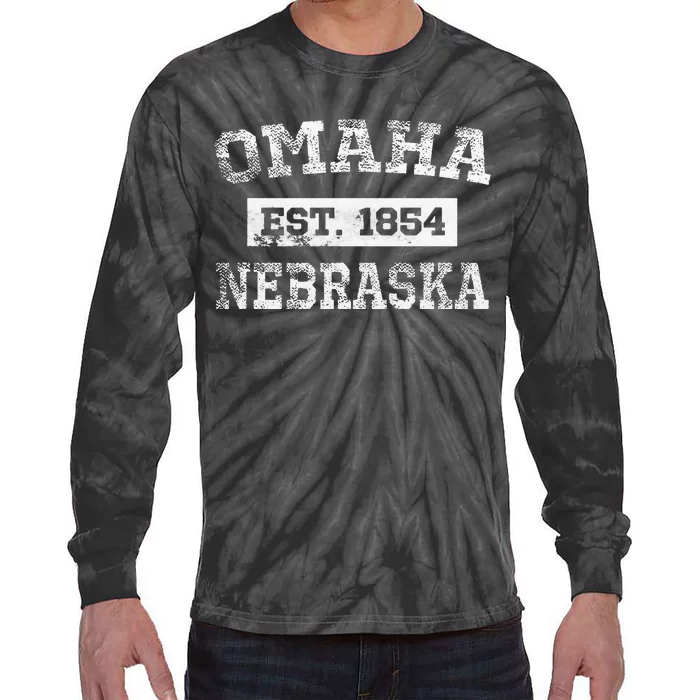 Omaha Nebraska Est. 1854 Distressed Tie-Dye Long Sleeve Shirt