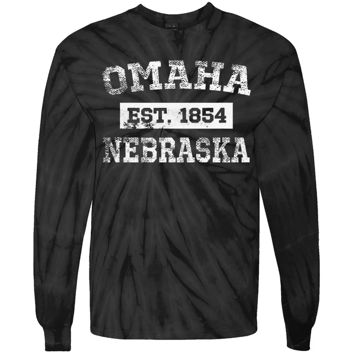 Omaha Nebraska Est. 1854 Distressed Tie-Dye Long Sleeve Shirt