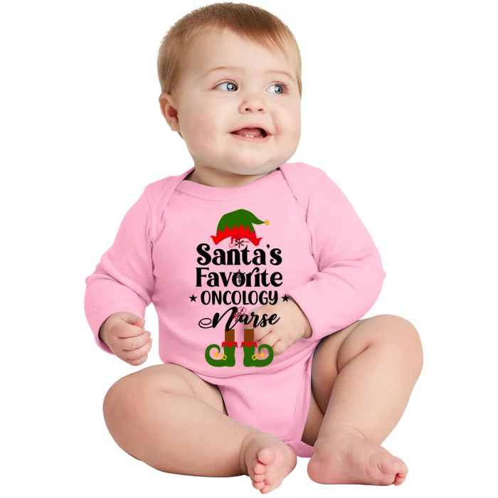 Oncology Nurse Funny Elf Christmas Santas Favorite Onc Rn Meaningful Gift Baby Long Sleeve Bodysuit