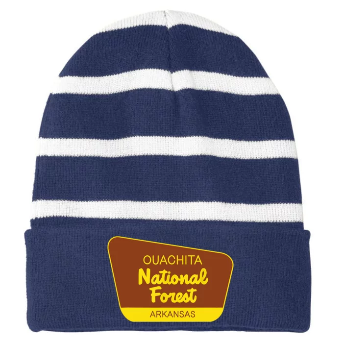 Ouachita National Forest Arkansas Retro Sign Striped Beanie with Solid Band