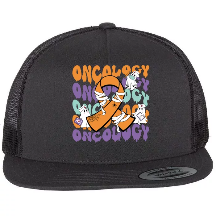 Oncology Nurse Ghost Halloween Flat Bill Trucker Hat