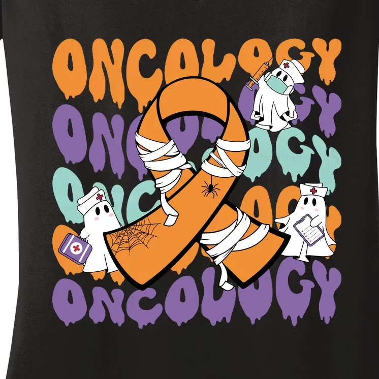 Oncology Nurse Ghost Halloween Women's V-Neck T-Shirt