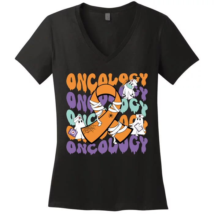 Oncology Nurse Ghost Halloween Women's V-Neck T-Shirt