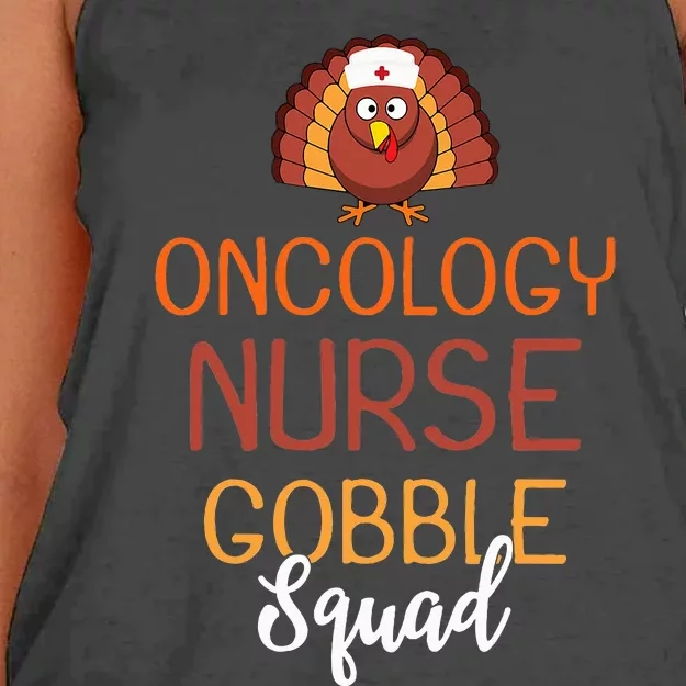 Oncology Nurse Gobble Squad Funny Turkey Thanksgiving Day Women's Knotted Racerback Tank