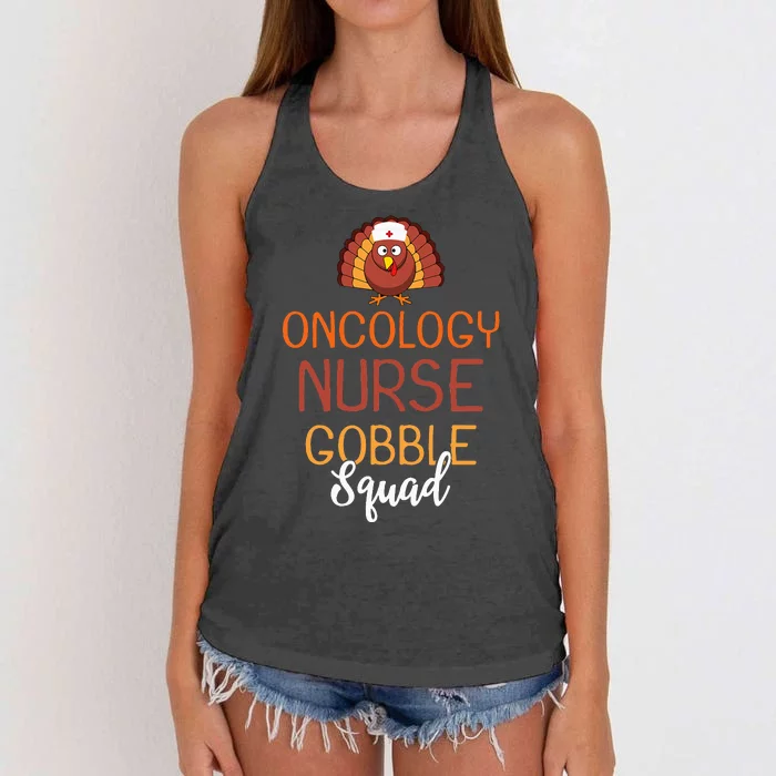 Oncology Nurse Gobble Squad Funny Turkey Thanksgiving Day Women's Knotted Racerback Tank