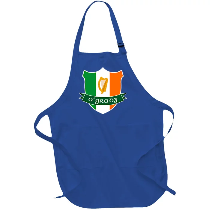 Ogrady Name Irish Funny Gift Irish Flag Harp Crest Full-Length Apron With Pocket