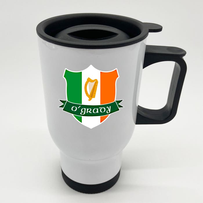 Ogrady Name Irish Funny Gift Irish Flag Harp Crest Front & Back Stainless Steel Travel Mug