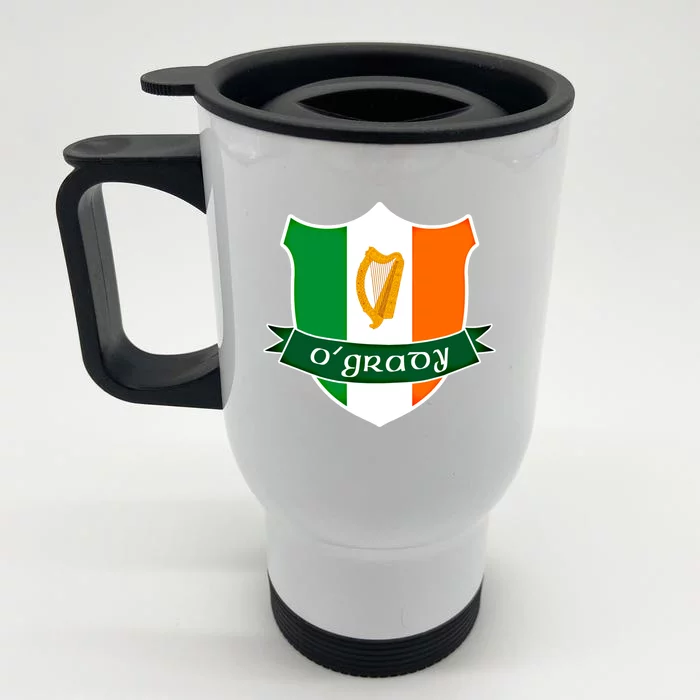 Ogrady Name Irish Funny Gift Irish Flag Harp Crest Front & Back Stainless Steel Travel Mug