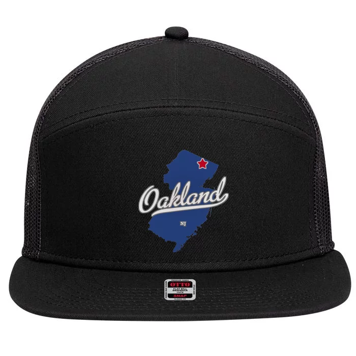 Oakland New Jersey NJ Map 7 Panel Mesh Trucker Snapback Hat