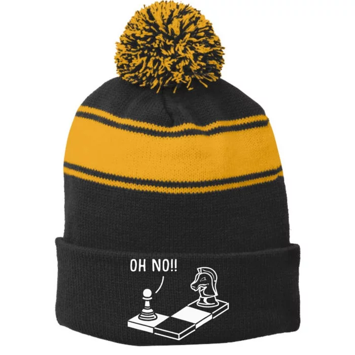 Oh No Knight To Pawn Funny Chess Player Gift Idea Board Game Stripe Pom Pom Beanie