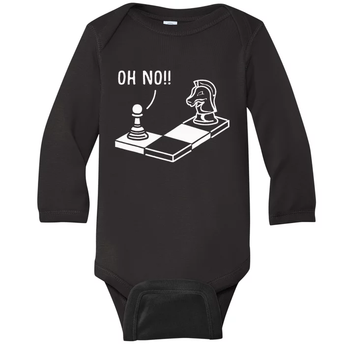 Oh No Knight To Pawn Funny Chess Player Gift Idea Board Game Baby Long Sleeve Bodysuit