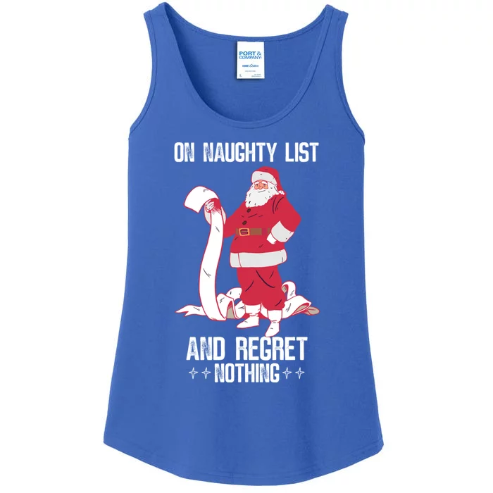 On Naughty List Funny Merry Christmas Day Santa Elf Graphic Gift Ladies Essential Tank