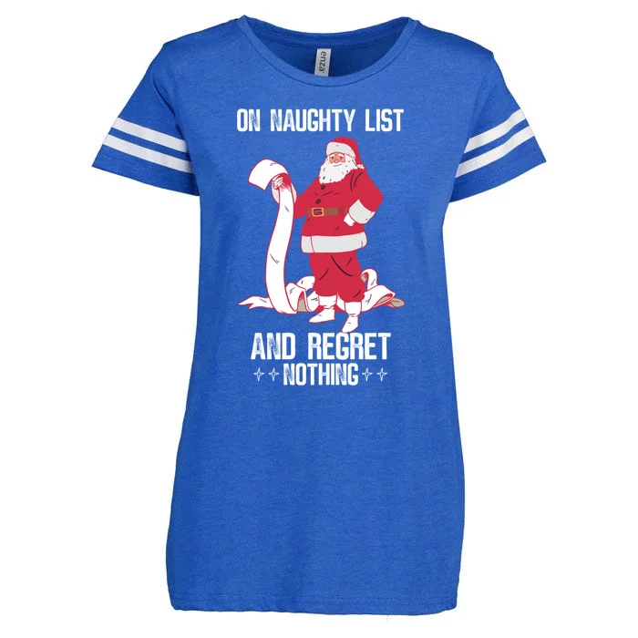 On Naughty List Funny Merry Christmas Day Santa Elf Graphic Funny Gift Enza Ladies Jersey Football T-Shirt