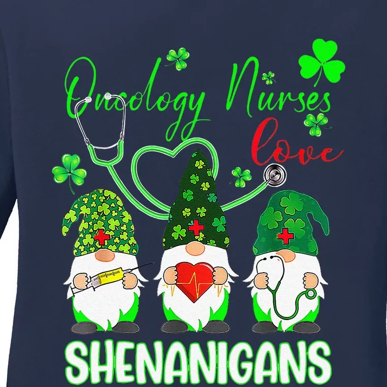 Oncology Nurses Love Shenanigans Funny Gnomes St Patrick Day Ladies Long Sleeve Shirt