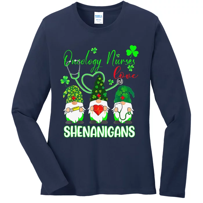 Oncology Nurses Love Shenanigans Funny Gnomes St Patrick Day Ladies Long Sleeve Shirt