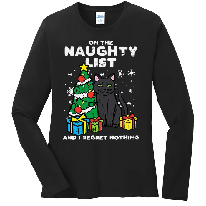 On Naughty List Regret Nothing Cat Fun Christmas Xmas Ladies Long Sleeve Shirt