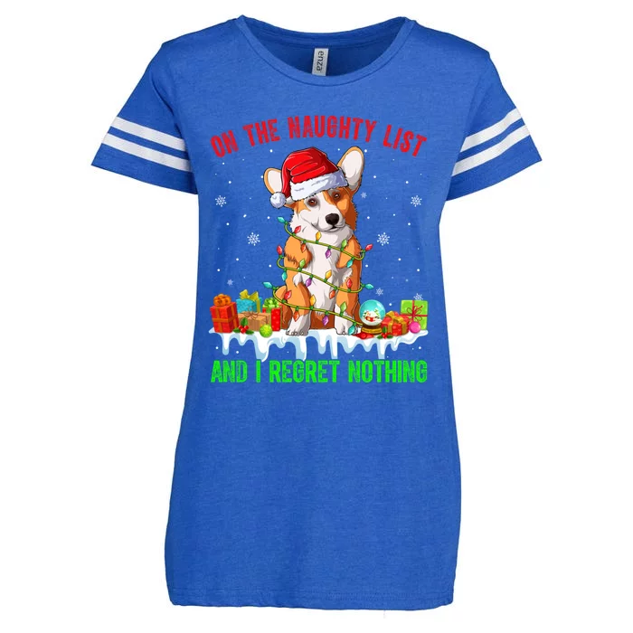 On Naughty List And I Regret Nothing Xmas Corgi Dog Cute Gift Enza Ladies Jersey Football T-Shirt