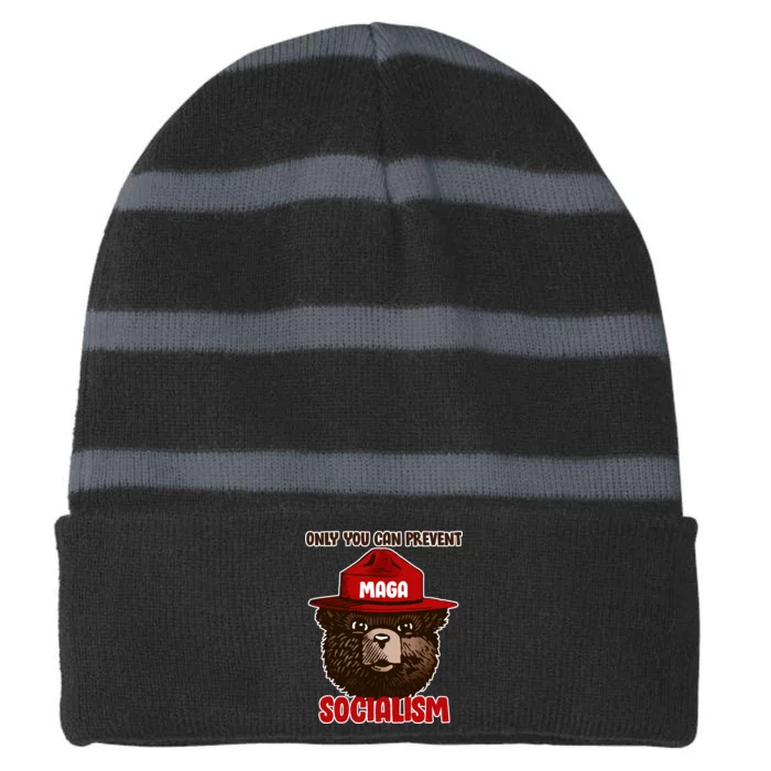 Only Can You Prevent Maga Socialism Striped Beanie with Solid Band