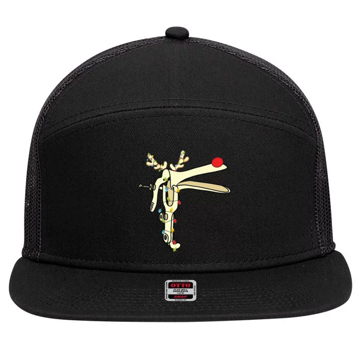 Obgyn Nurse Merry Christmas Reindeer Speculum Xmas Lights 7 Panel Mesh Trucker Snapback Hat