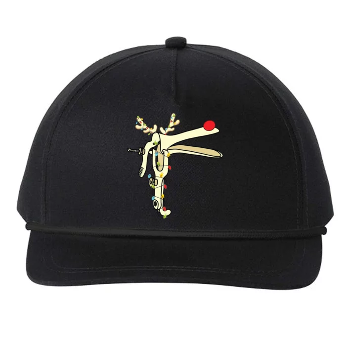 Obgyn Nurse Merry Christmas Reindeer Speculum Xmas Lights Snapback Five-Panel Rope Hat