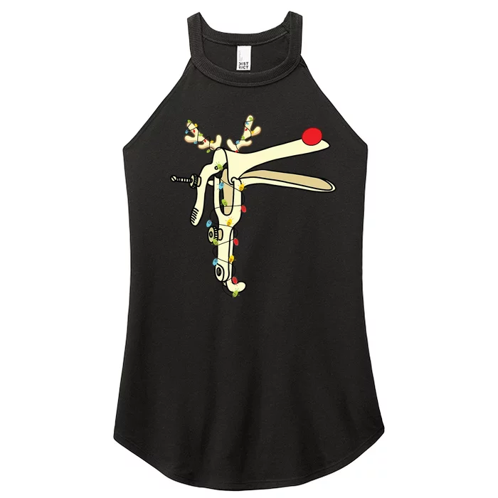 Obgyn Nurse Merry Christmas Reindeer Speculum Xmas Lights Women’s Perfect Tri Rocker Tank