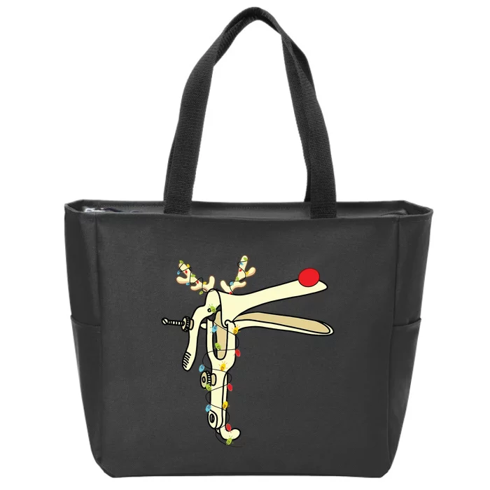 Obgyn Nurse Merry Christmas Reindeer Speculum Xmas Lights Zip Tote Bag