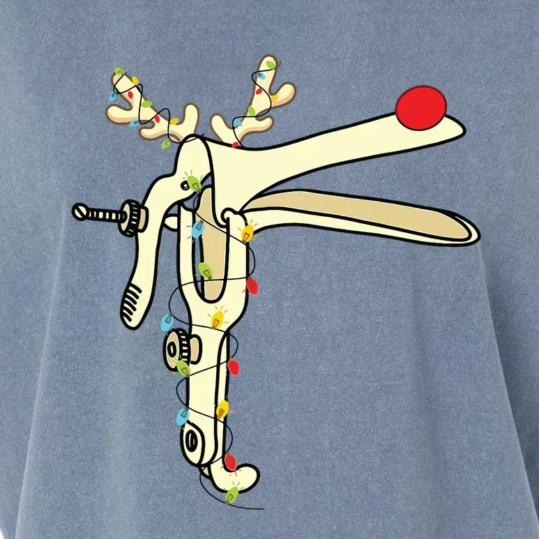 Obgyn Nurse Merry Christmas Reindeer Speculum Xmas Lights Garment-Dyed Women's Muscle Tee