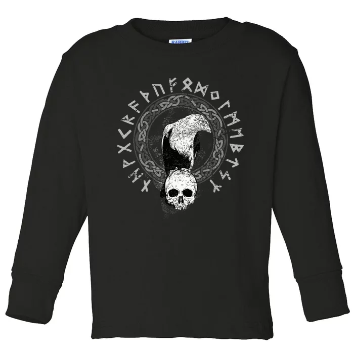 Odin Norse Mythology Raven Viking Skull Gift Viking Toddler Long Sleeve Shirt