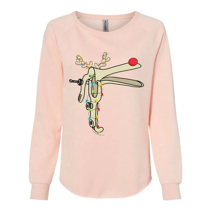 Obgyn Nurse Merry Christmas Reindeer Speculum Xmas Lights Womens California Wash Sweatshirt