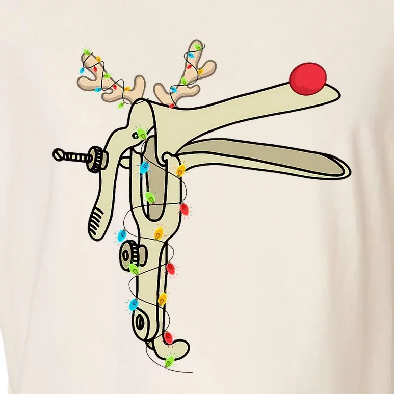 Obgyn Nurse Merry Christmas Reindeer Speculum Xmas Lights Garment-Dyed Women's Muscle Tee