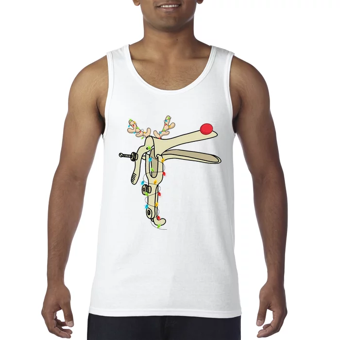 Obgyn Nurse Merry Christmas Reindeer Speculum Xmas Lights Tank Top