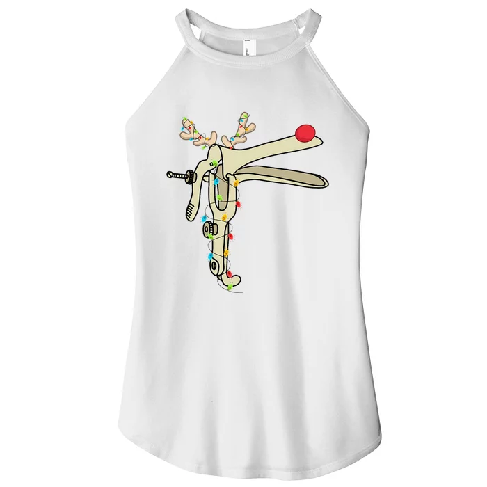 Obgyn Nurse Merry Christmas Reindeer Speculum Xmas Lights Women’s Perfect Tri Rocker Tank