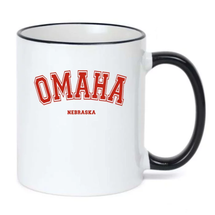 Omaha Nebraska NE Red Letter Graphic On Omaha Black Color Changing Mug