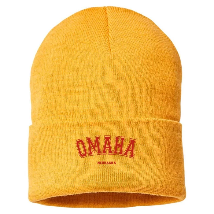 Omaha Nebraska NE Red Letter Graphic On Omaha Sustainable Knit Beanie