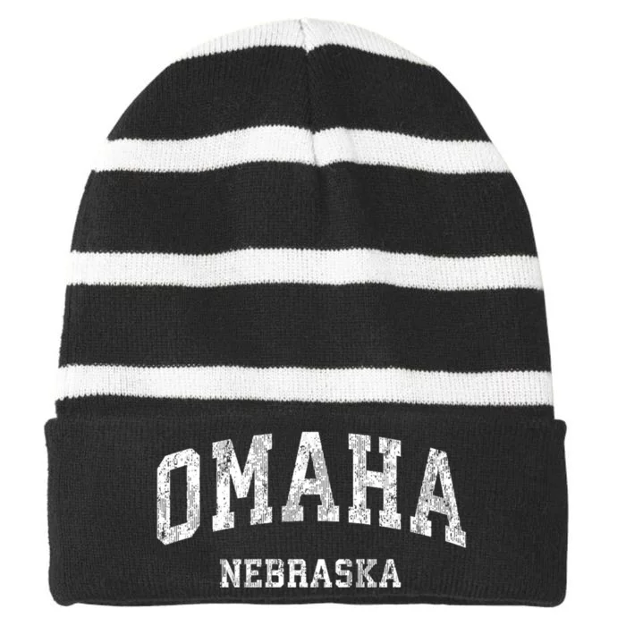 Omaha Nebraska Ne Vintage Varsity Sports Striped Beanie with Solid Band