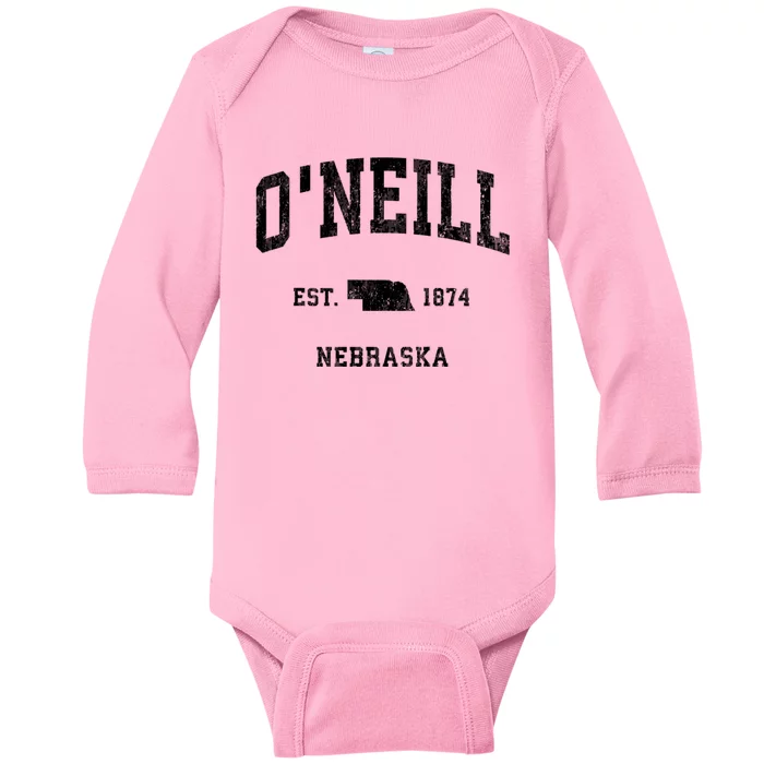 ONeill Nebraska Ne Vintage Athletic Baby Long Sleeve Bodysuit