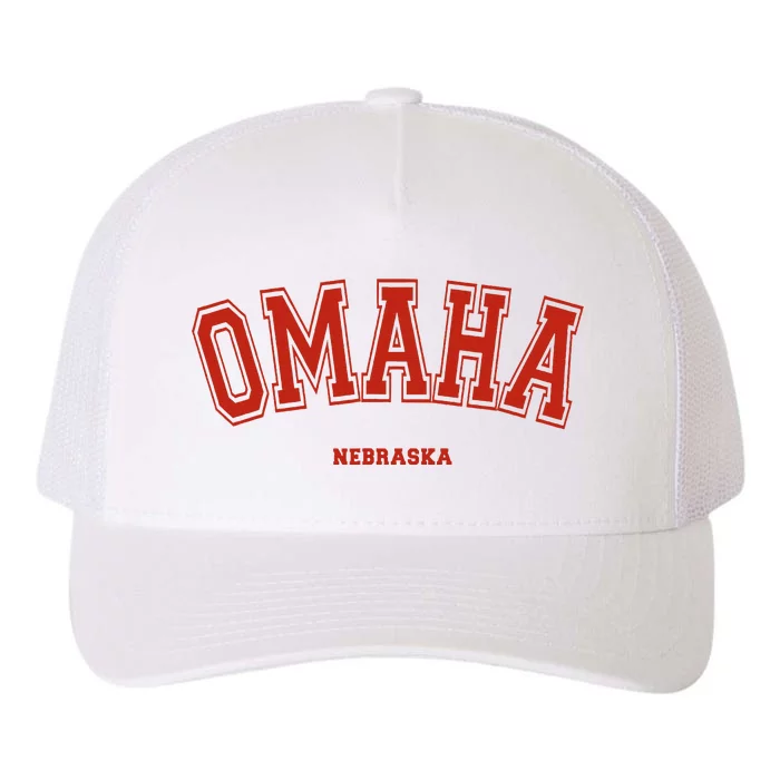 Omaha Nebraska Ne Red Letter Graphic On Omaha Yupoong Adult 5-Panel Trucker Hat